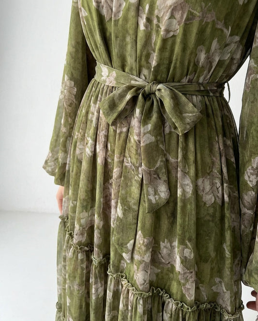 Women'S Long Chiffon Printed Dress in Middle Eastern Muslim Style