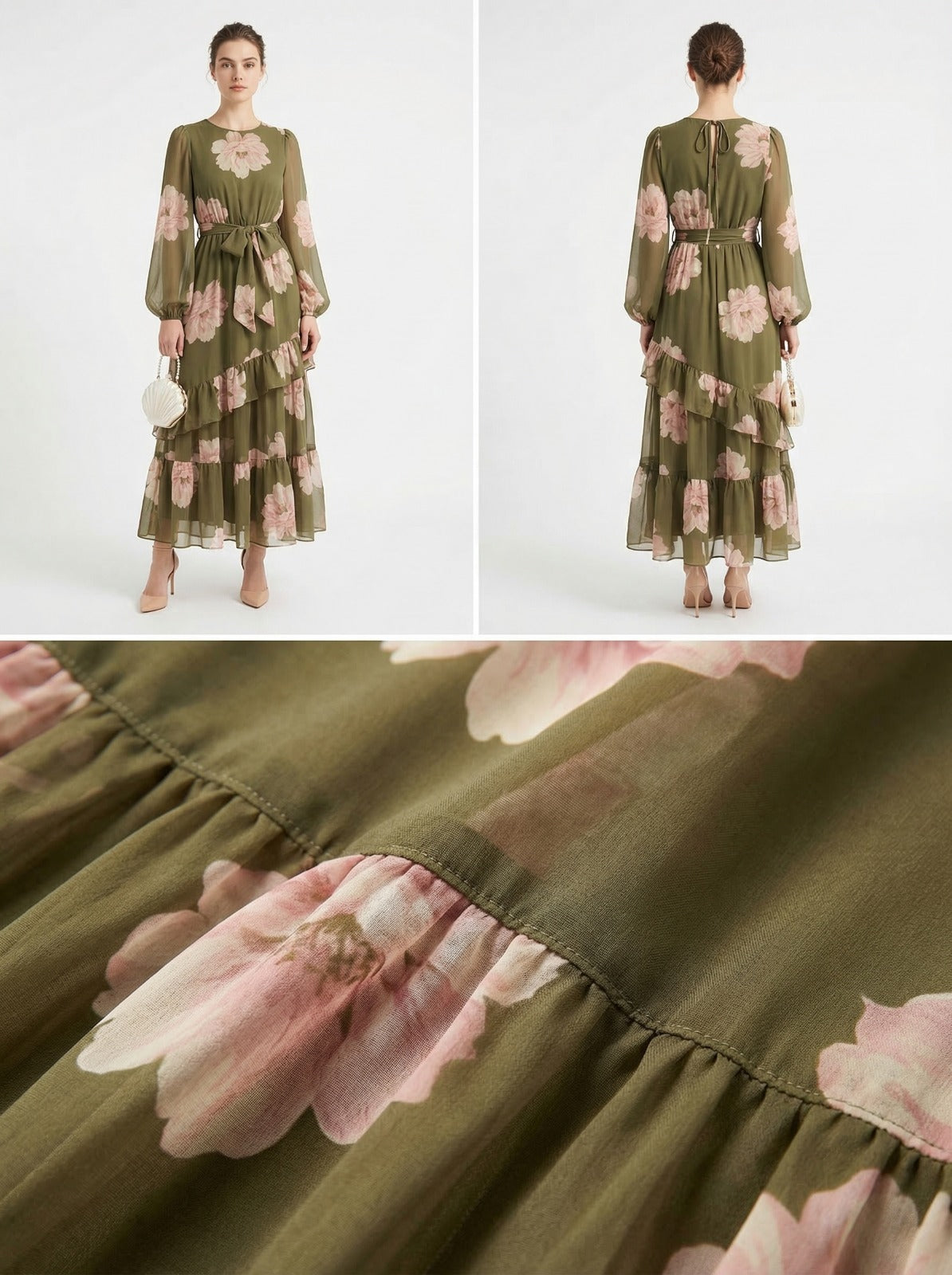 Women'S Long Chiffon Printed Dress in Middle Eastern Muslim Style