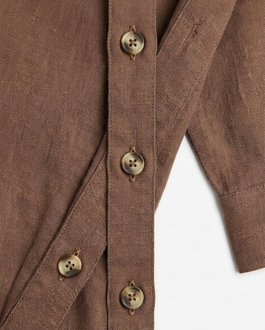 Linen Shirt Tunic - Brown