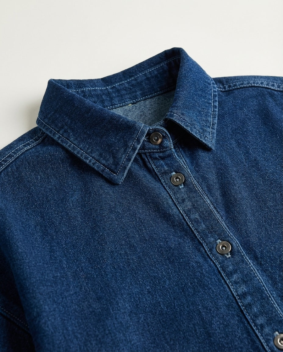 Denim Co-Ord Set – Oversized Button Down Shirt with Elastic Cuffs and Wide Leg Jeans – Casual Two Piece Jean Outfit for Everyday