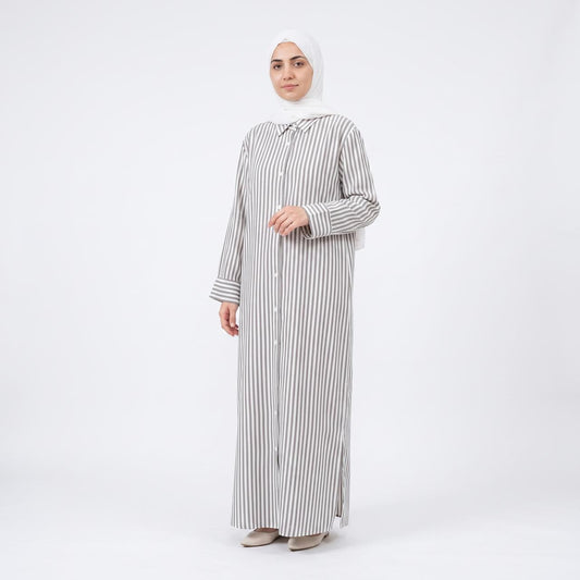 Women’s Modest Striped Long Shirt Dress