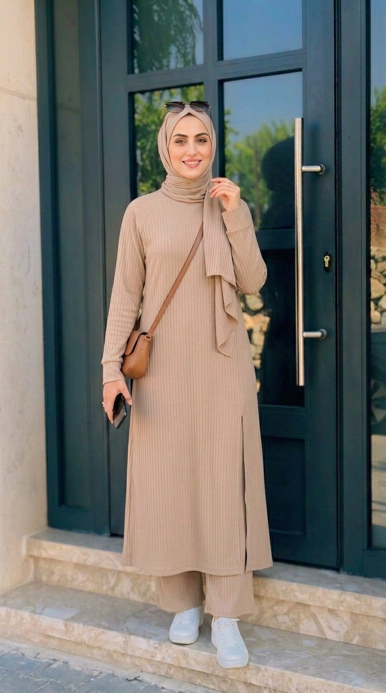 Women's Solid Color Two-Piece Set | Long Sleeve Top & Wide Leg Pants Co-ord Set | Casual Wear Co ord Set