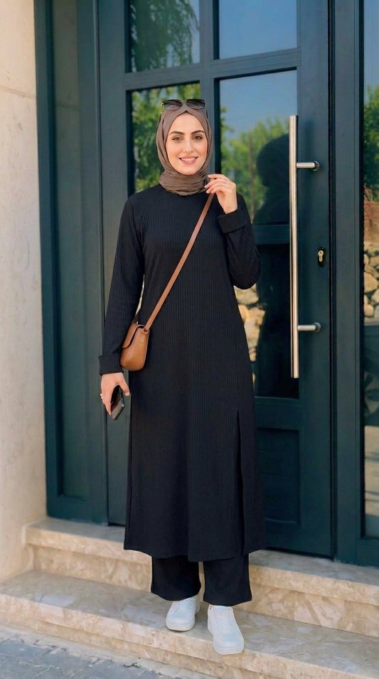 Women's Solid Color Two-Piece Set | Long Sleeve Top & Wide Leg Pants Co-ord Set | Casual Wear Co ord Set