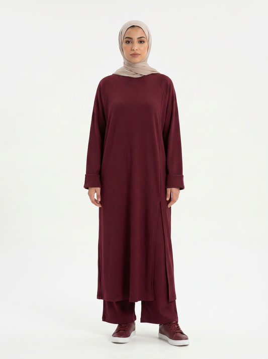 Women's Solid Color Two-Piece Set | Long Sleeve Top & Wide Leg Pants Co-ord Set | Casual Wear Co ord Set