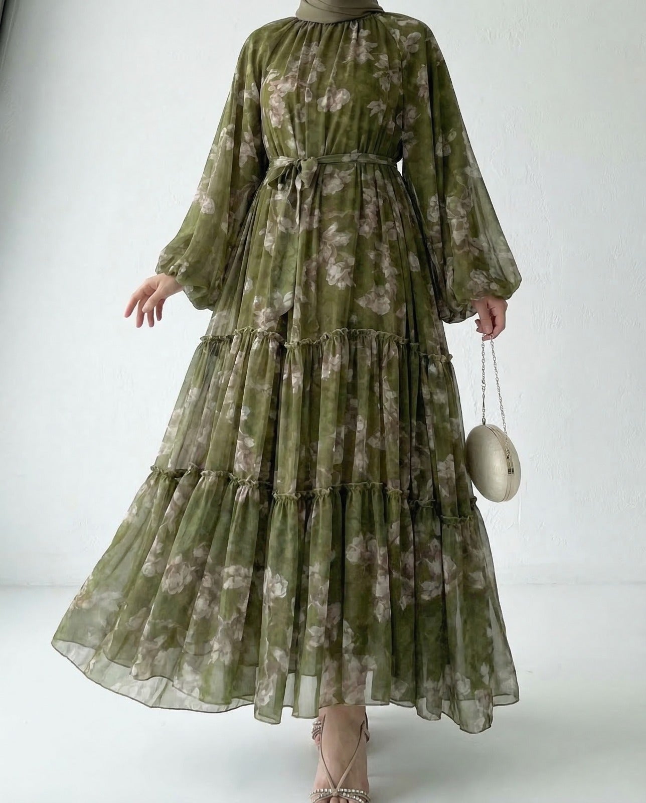 Women'S Long Chiffon Printed Dress in Middle Eastern Muslim Style