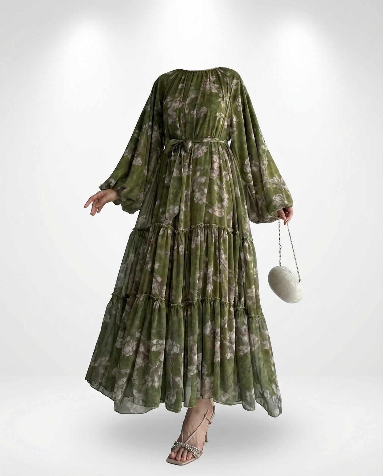 Women'S Long Chiffon Printed Dress in Middle Eastern Muslim Style