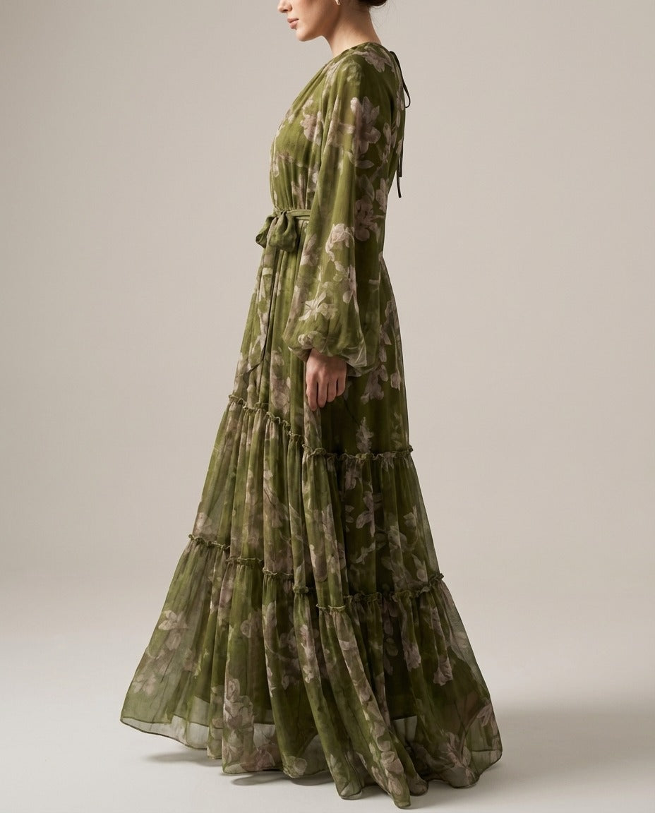 Women'S Long Chiffon Printed Dress in Middle Eastern Muslim Style