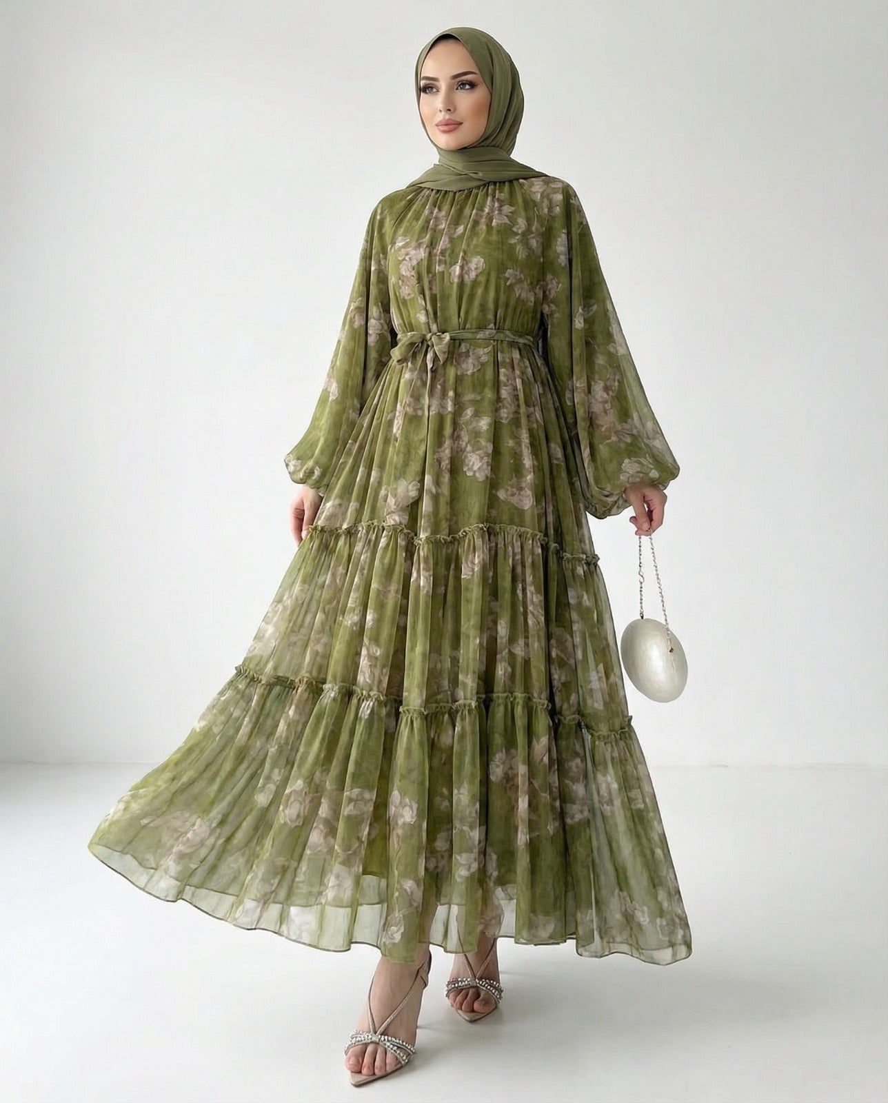 Women'S Long Chiffon Printed Dress in Middle Eastern Muslim Style