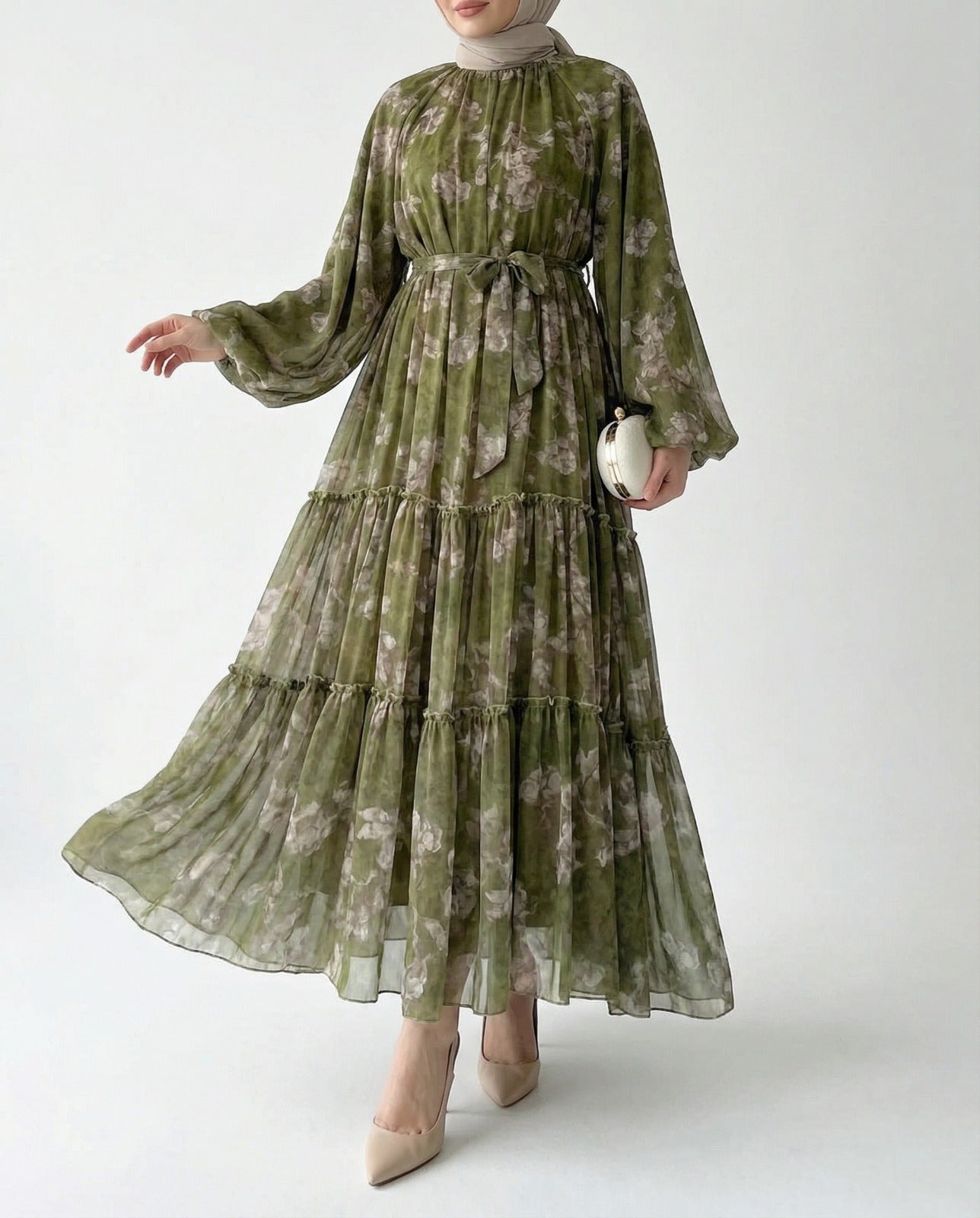 Women'S Long Chiffon Printed Dress in Middle Eastern Muslim Style