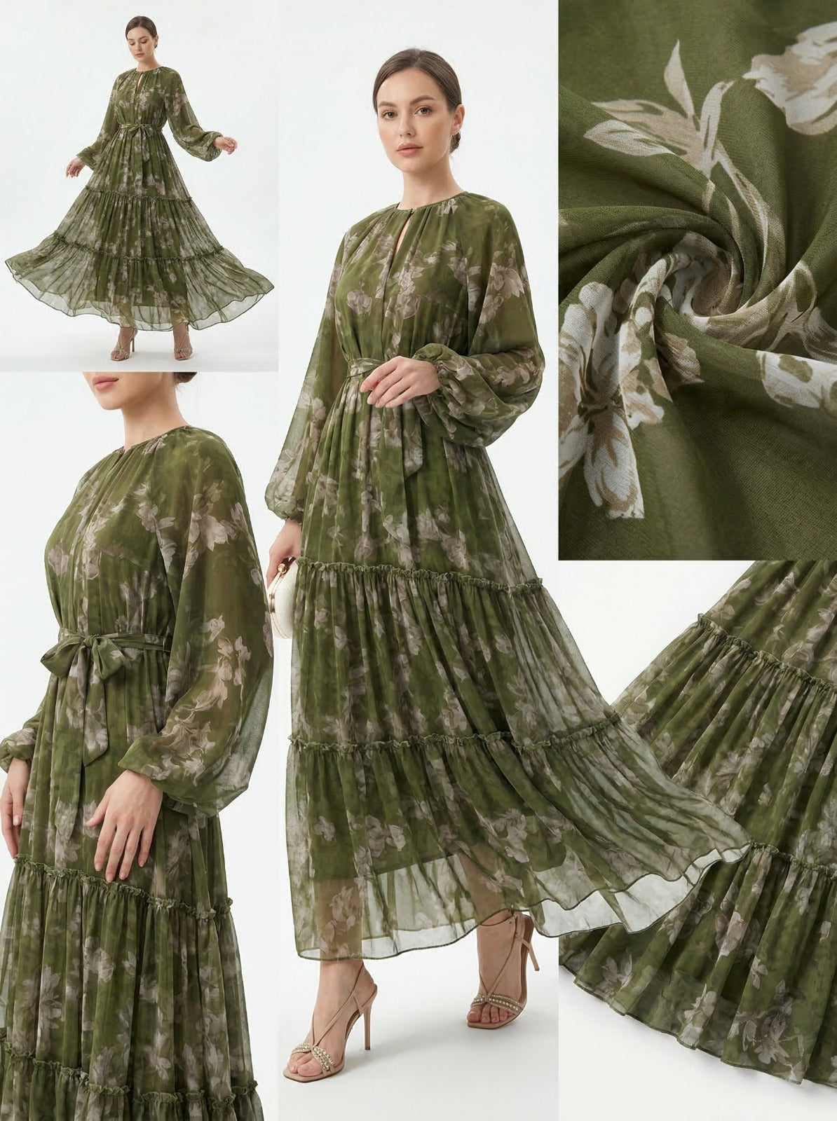 Women'S Long Chiffon Printed Dress in Middle Eastern Muslim Style