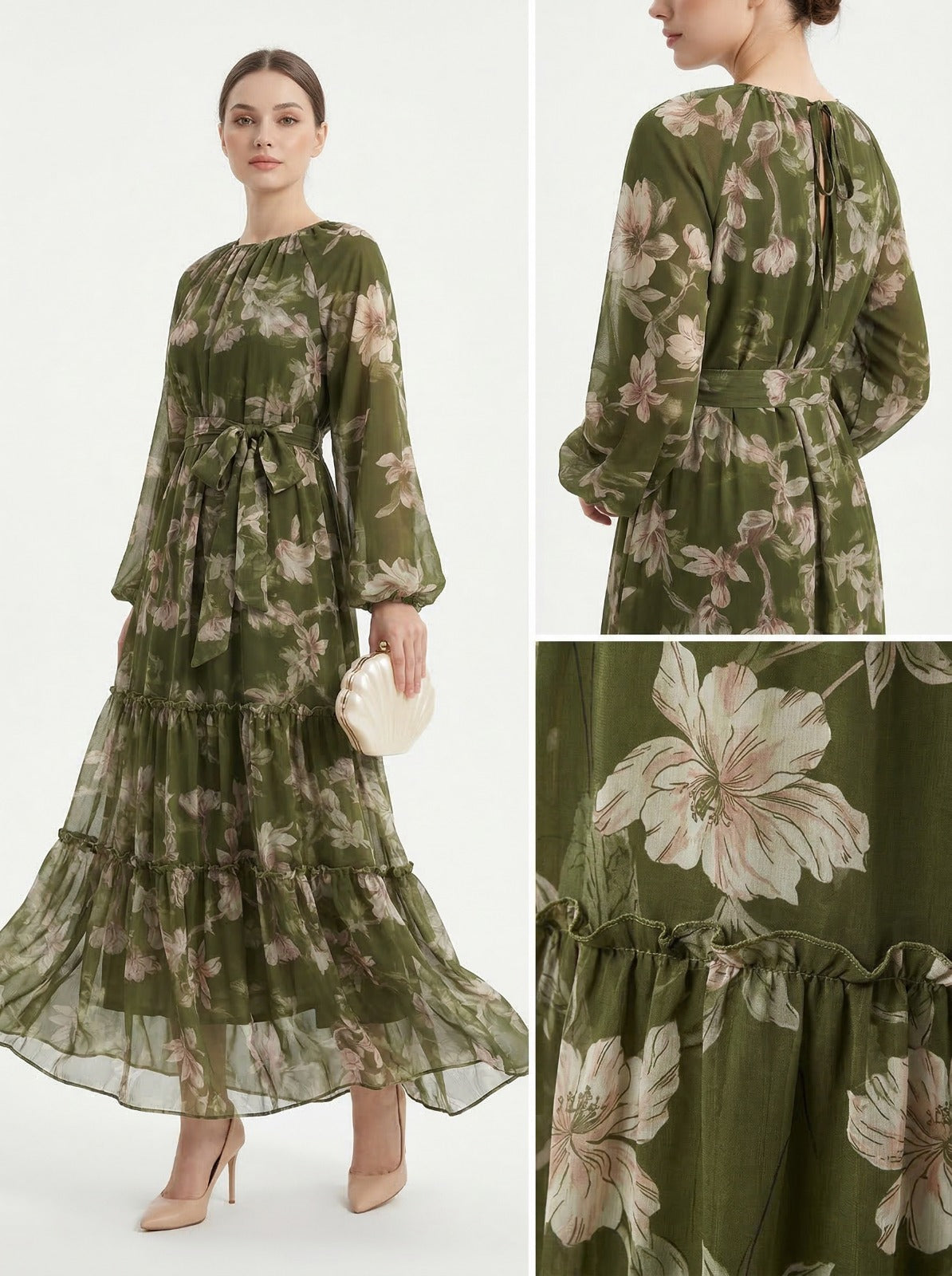 Women'S Long Chiffon Printed Dress in Middle Eastern Muslim Style