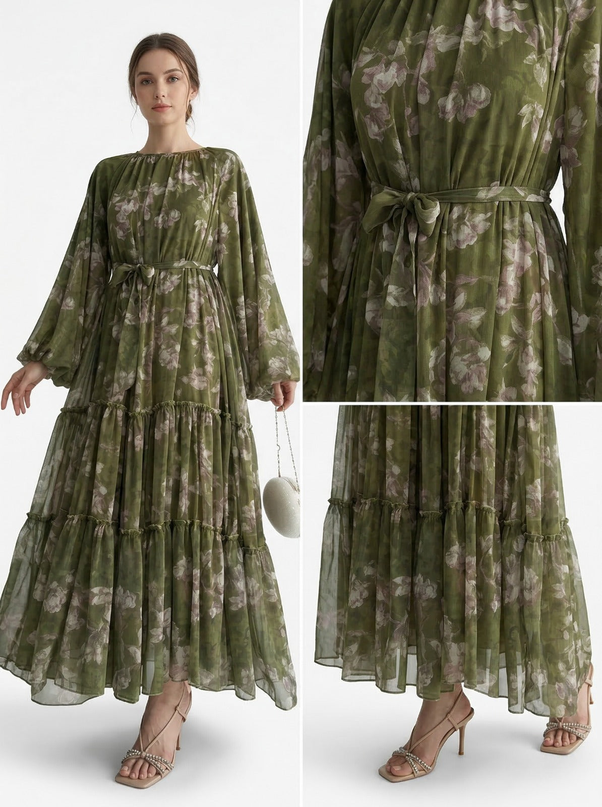 Women'S Long Chiffon Printed Dress in Middle Eastern Muslim Style