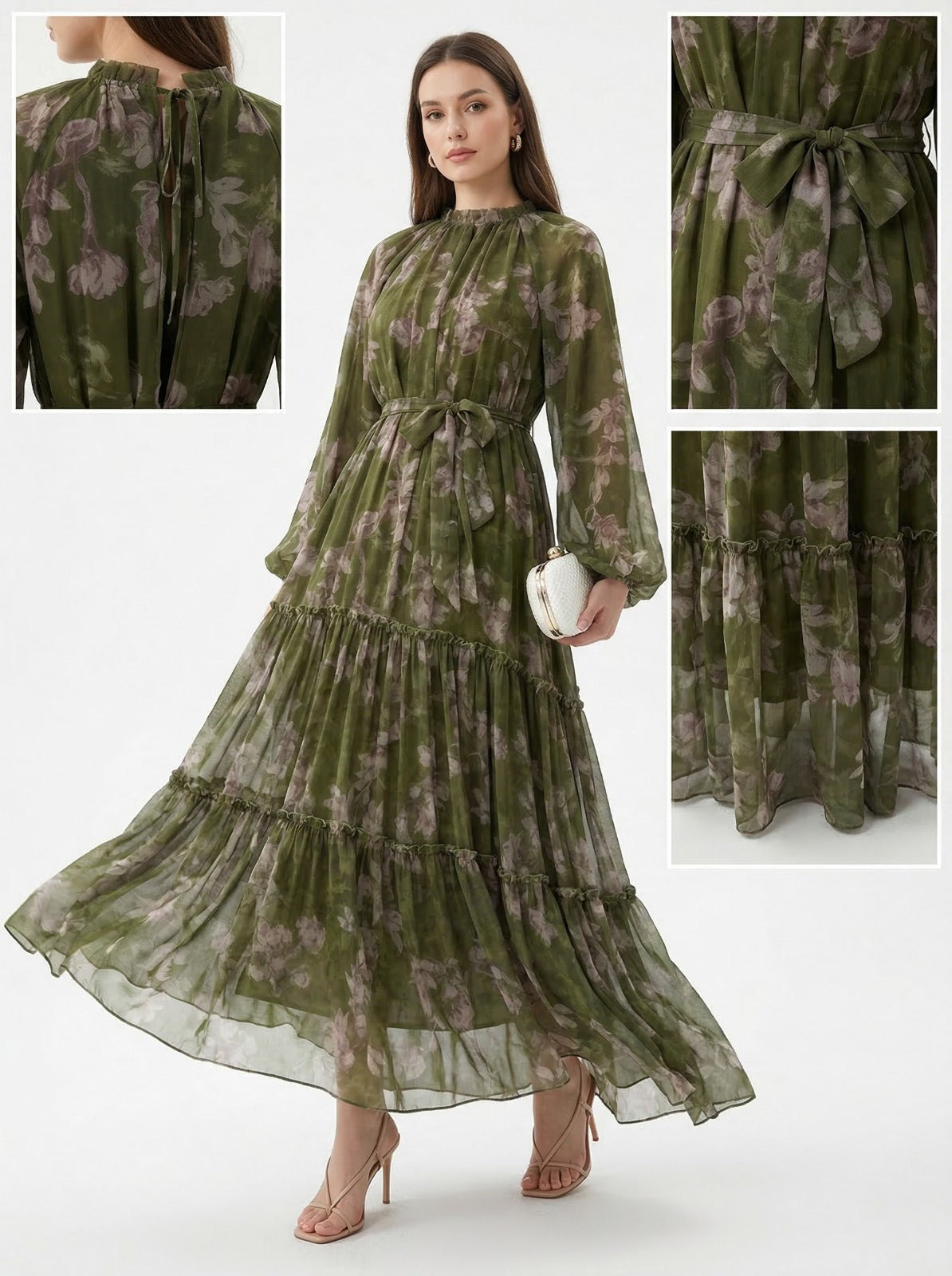 Women'S Long Chiffon Printed Dress in Middle Eastern Muslim Style