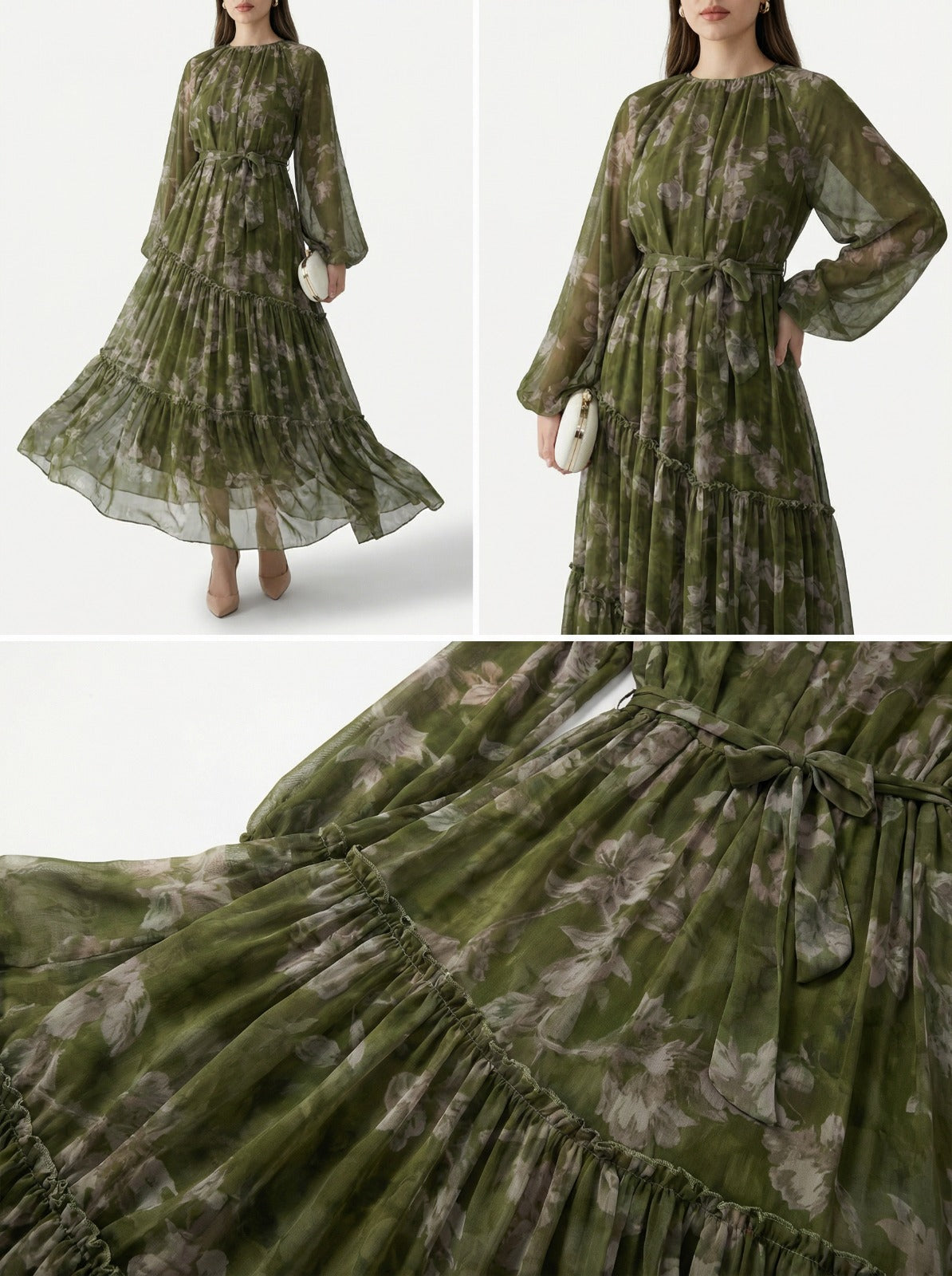 Women'S Long Chiffon Printed Dress in Middle Eastern Muslim Style