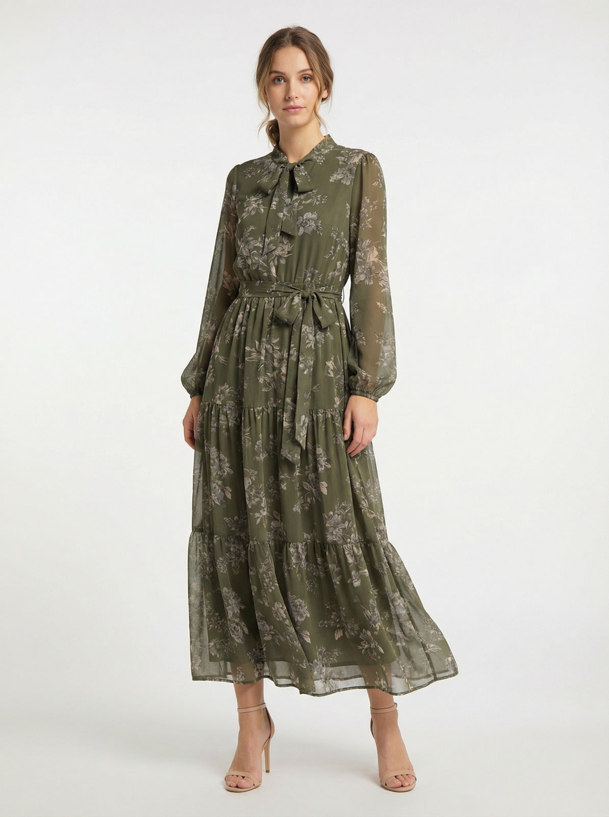 Women'S Long Chiffon Printed Dress in Middle Eastern Muslim Style