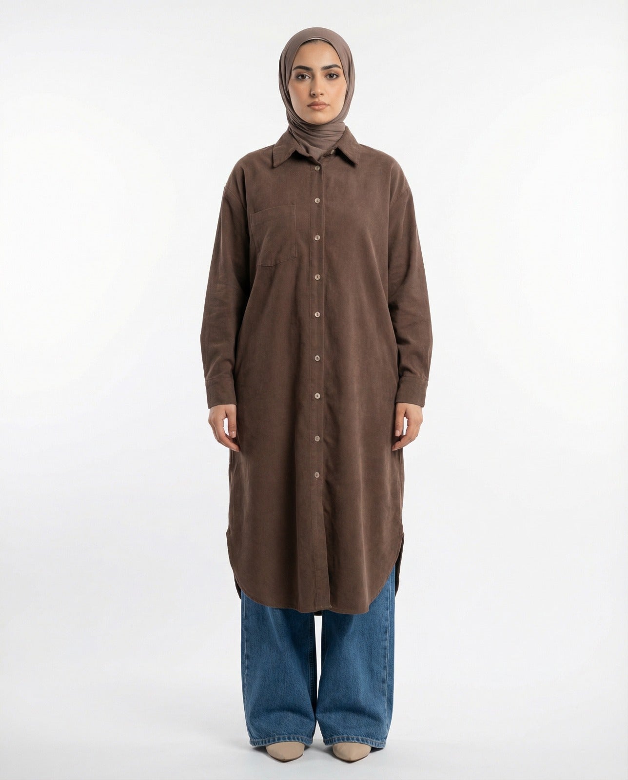 Linen Shirt Tunic - Brown