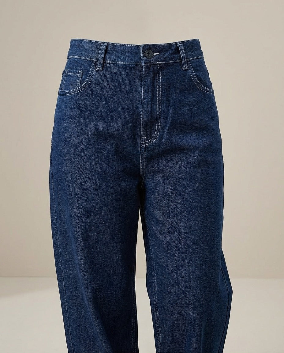 Denim Co-Ord Set – Oversized Button Down Shirt with Elastic Cuffs and Wide Leg Jeans – Casual Two Piece Jean Outfit for Everyday