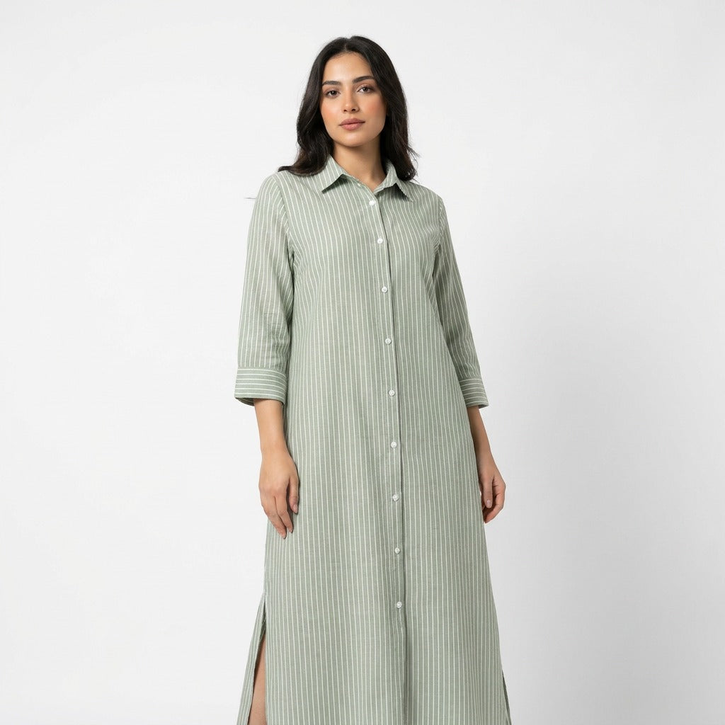 Women’s Modest Striped Long Shirt Dress