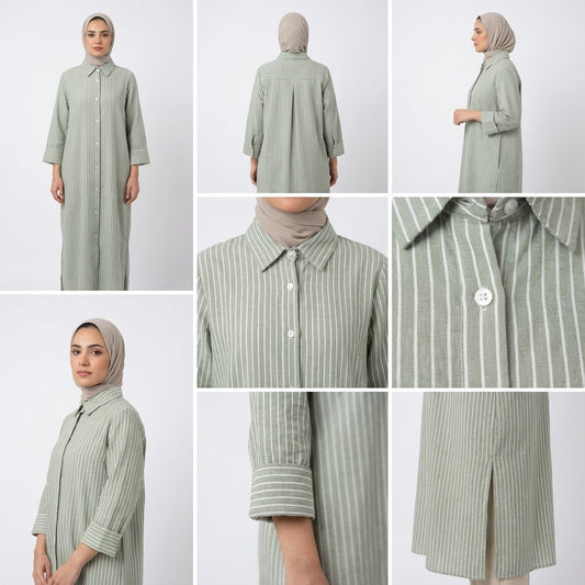Women’s Modest Striped Long Shirt Dress