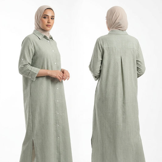 Women’s Modest Striped Long Shirt Dress
