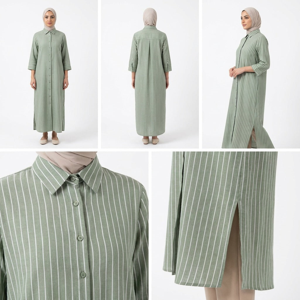 Women’s Modest Striped Long Shirt Dress