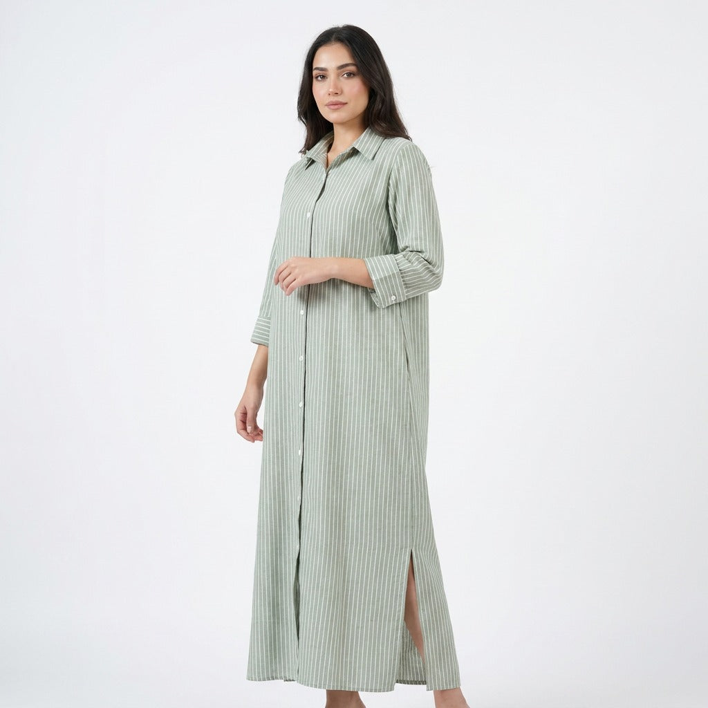 Women’s Modest Striped Long Shirt Dress