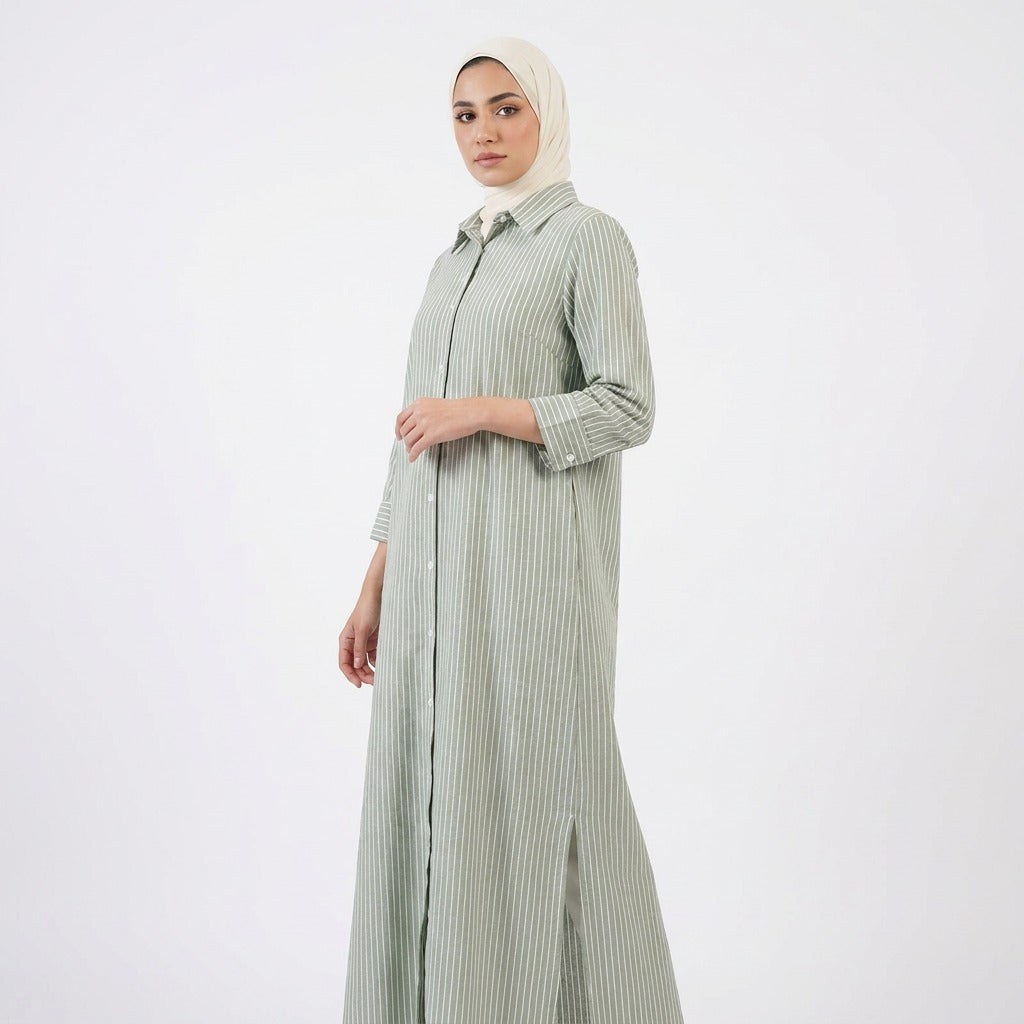 Women’s Modest Striped Long Shirt Dress