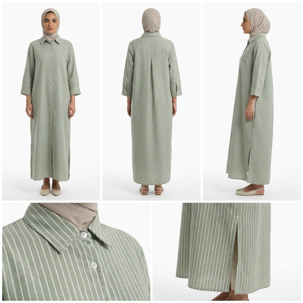 Women’s Modest Striped Long Shirt Dress