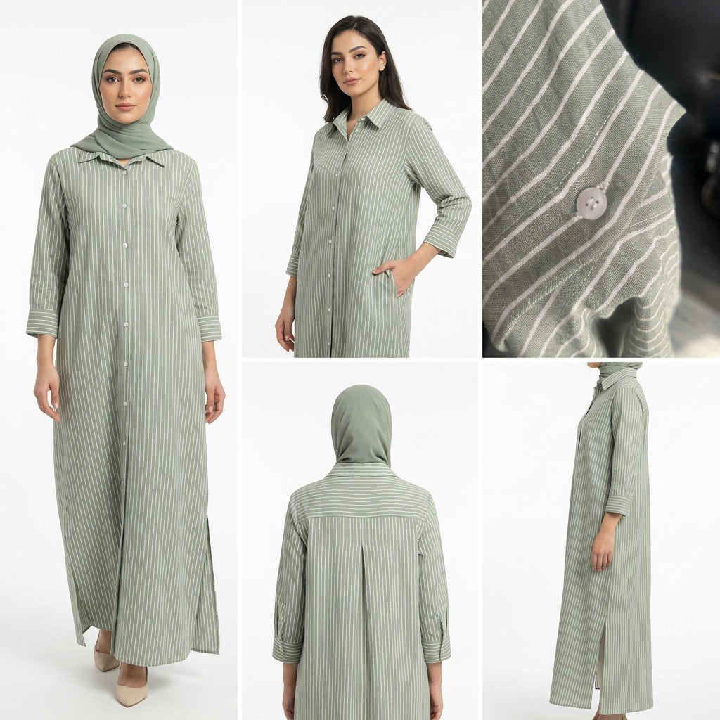 Women’s Modest Striped Long Shirt Dress