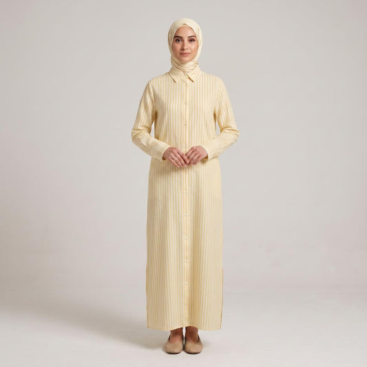 Women’s Modest Striped Long Shirt Dress