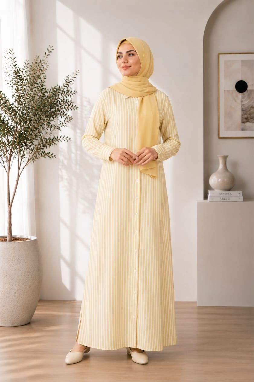 Women’s Modest Striped Long Shirt Dress