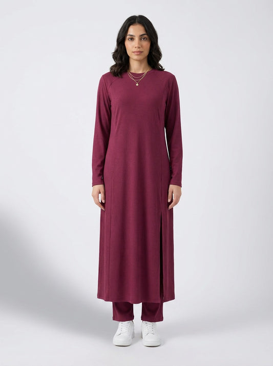 Women's Solid Color Two-Piece Set | Long Sleeve Top & Wide Leg Pants Co-ord Set | Casual Wear Co ord Set