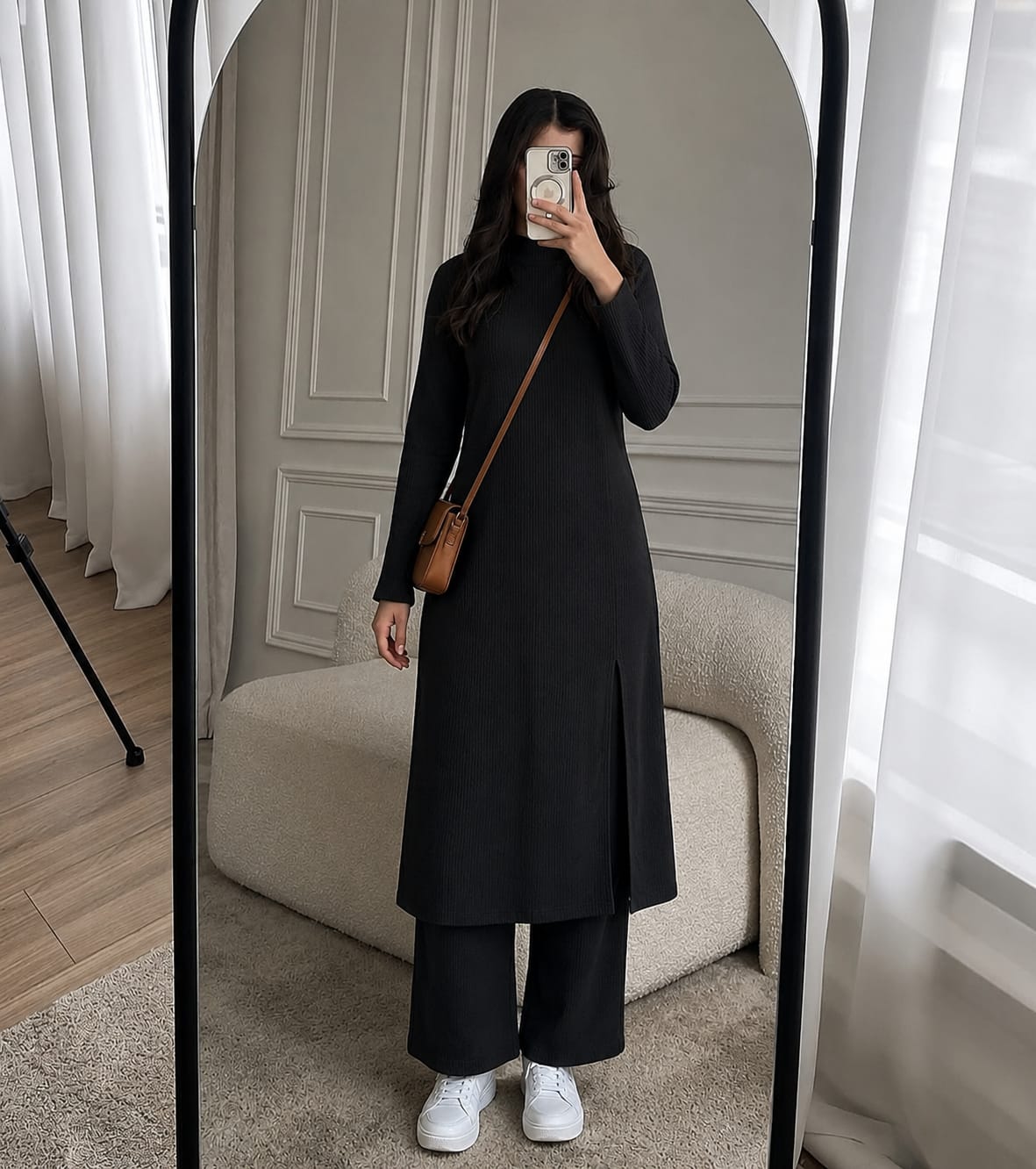 Women's Solid Color Two-Piece Set | Long Sleeve Top & Wide Leg Pants Co-ord Set | Casual Wear Co ord Set