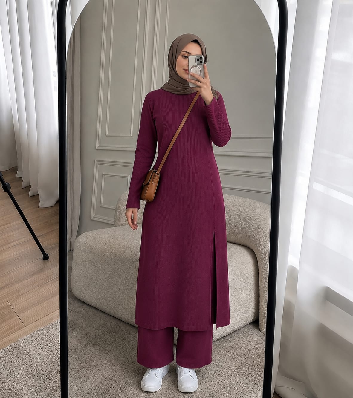 Women's Solid Color Two-Piece Set | Long Sleeve Top & Wide Leg Pants Co-ord Set | Casual Wear Co ord Set