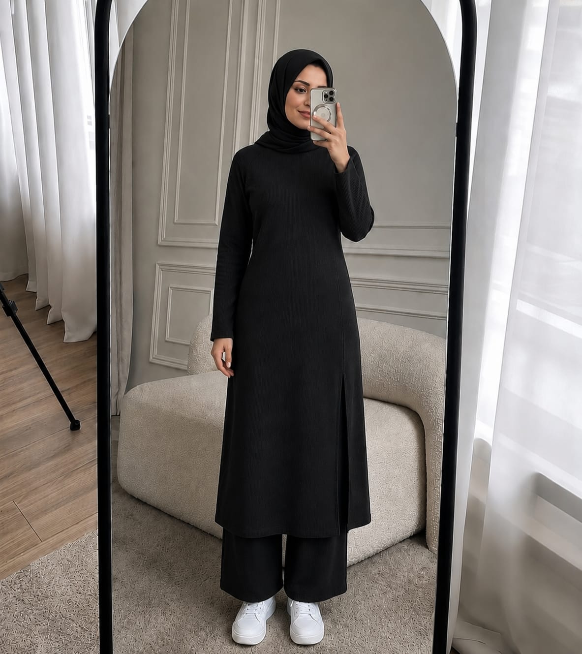 Women's Solid Color Two-Piece Set | Long Sleeve Top & Wide Leg Pants Co-ord Set | Casual Wear Co ord Set