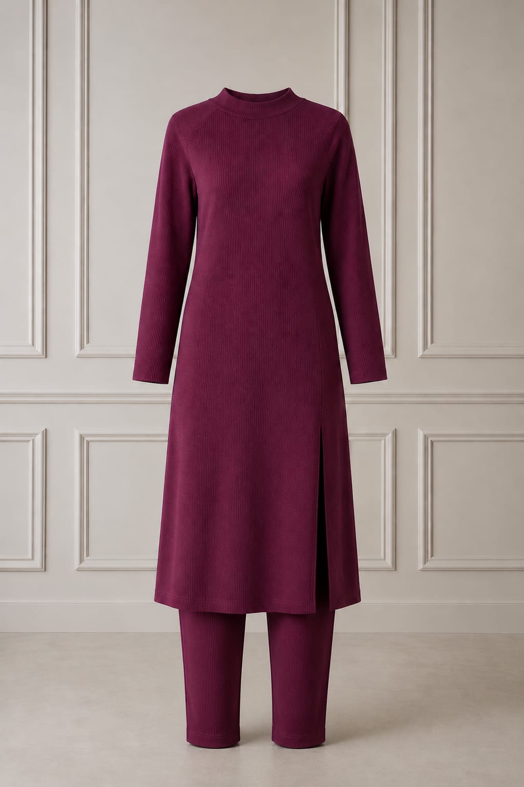 Women's Solid Color Two-Piece Set | Long Sleeve Top & Wide Leg Pants Co-ord Set | Casual Wear Co ord Set